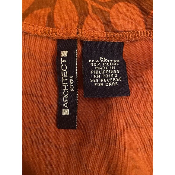 Architect Petites Womens Orange Autumn Leaf Print Pleated Neckline Top Size PL - Picture 6 of 9